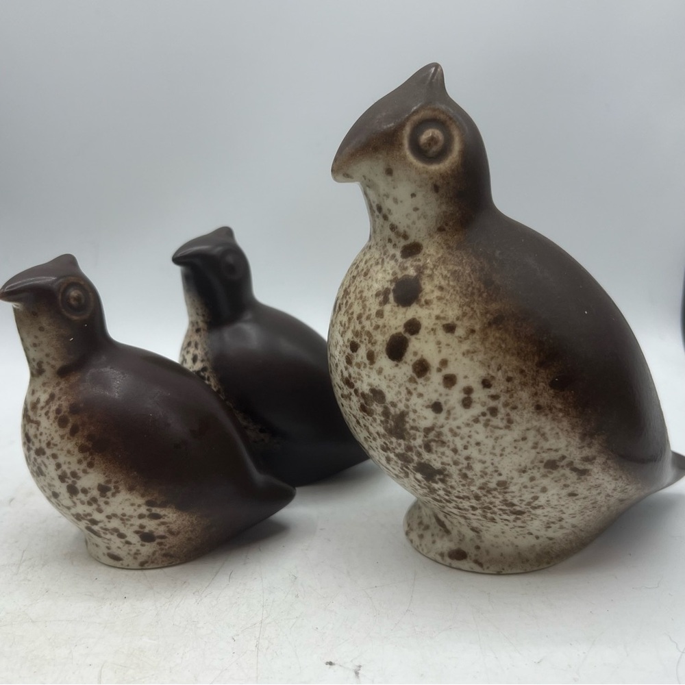 Ceramic Bird Figurine Set - Brown and Cream